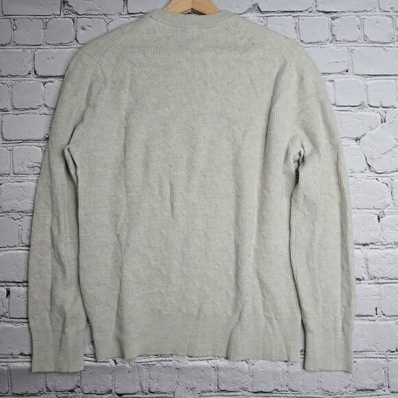Club Monaco 100% Wool Cream Beige Khaki Crew Neck Cable Knit Sweater Size Medium - Picture 8 of 13